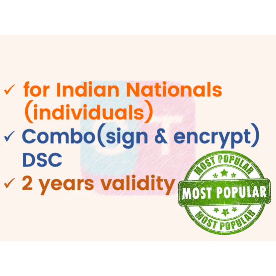 Combo (Sign+Encrypt) DSC for Individual, 2yr validity (w/o FIPS token) Combo (Sign+Encrypt) DSC for Individual, 2yr validity (w/o FIPS token)