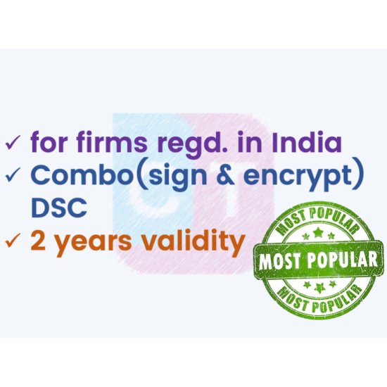 Combo (Sign+Encrypt) DSC for Organisation, 2yr validity (w/o FIPS token) Combo (Sign+Encrypt) DSC for Organisation, 2yr validity (w/o FIPS token)