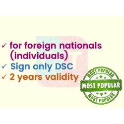 Sign only DSC for foreign national, 2 yr validity (w/o FIPS token) - Class 3 Sign only DSC for foreign national, 2 yr validity (w/o FIPS token) - Class 3